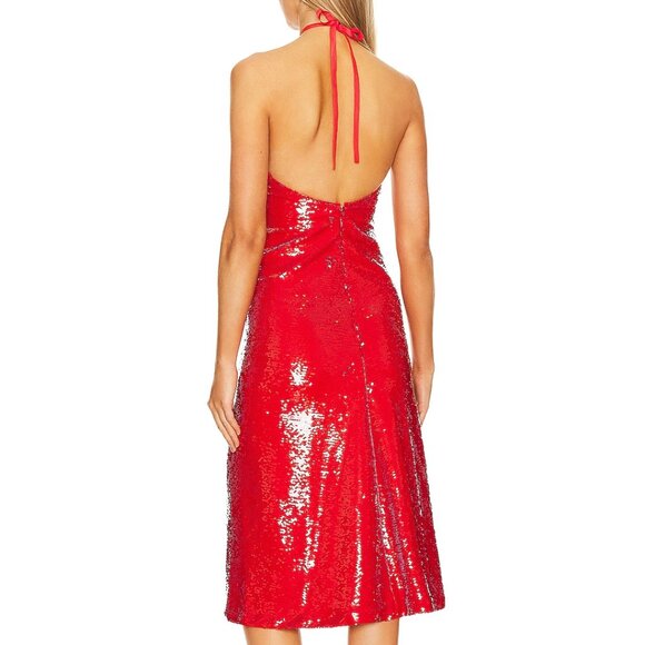 NWT Le Superbe from Anthropologie Kaia Botanica Sequin Midi Dress, Red, Size 8 - Picture 3 of 15